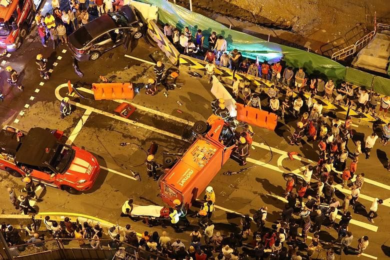 The crash between the Redmart lorry and car occurred at the junction of Ang Mo Kio Avenue 4 and Ang Mo Kio Street 11 at about 10pm. SCDF officers extricated the driver trapped in the lorry using hydraulic tools and took him to Tan Tock Seng Hospital.