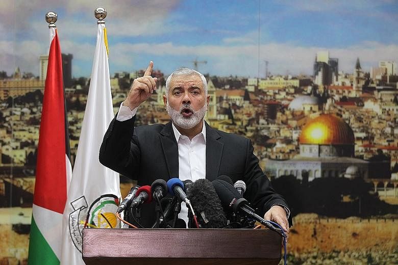 Hamas leader Ismail Haniya delivering a speech after US President Donald Trump named Jerusalem as Israel's capital in December.