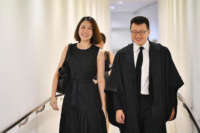 Ms Sharon Tan with her lawyer Paul Seah at the Supreme Court building following the final verdict on the City Harvest case yesterday. Mr Seah said Ms Tan was very grateful that "the journey is over".