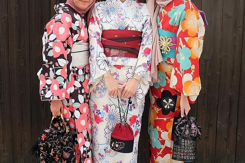 Halal Navi project manager Aida Nur Ariza (left) and her colleague, Ms Nur Aqalili Azizan (far left), in Kyoto, Japan. While Halal Navi's focus is still on Japan, users have also begun to provide tips on halal restaurants in other countries such as S