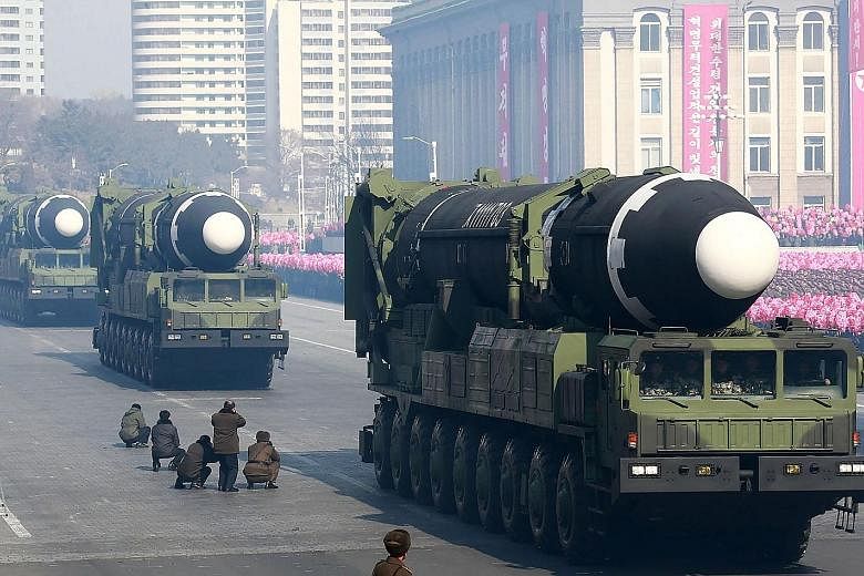 The Hwasong-15 ballistic missile was showcased during Thursday's large military parade in Pyongyang to mark the 70th anniversary of the founding of the North Korean army.