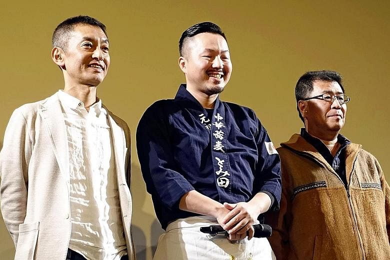 Ramen chef Osamu Tomita (centre) is the focus of the film Ramen Heads by producer Arata Oshima (far left) and director Koki Shigeno.
