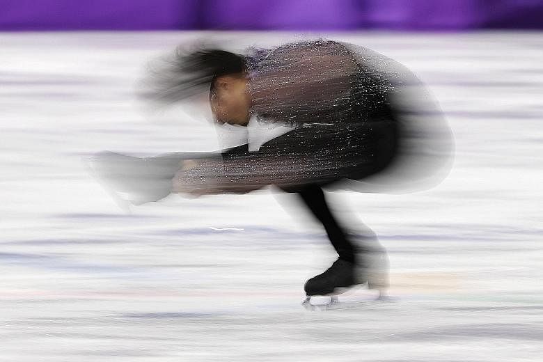 Japanese figure skater Shoma Uno in action in the team event. He outscored his rivals by almost 15 points in a near-flawless short programme to put Japan in the lead.