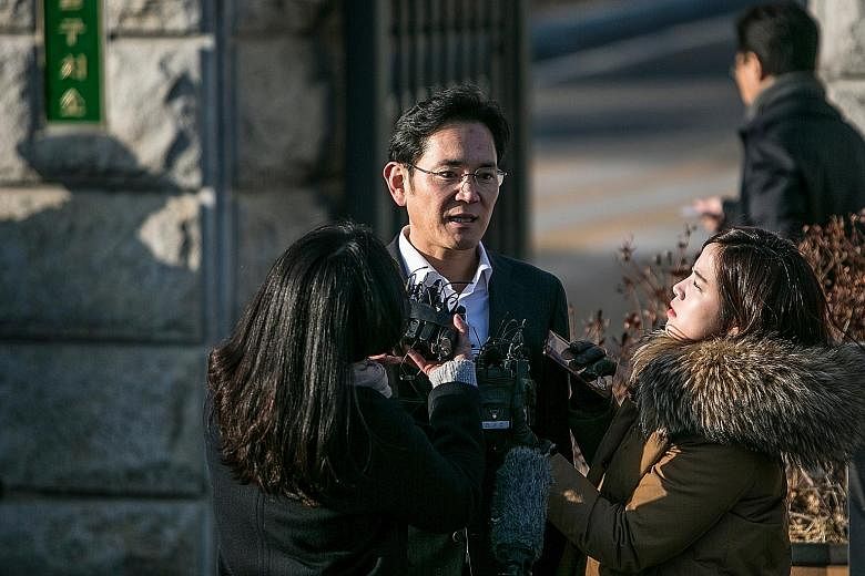 Mr Lee Jae Yong, vice-chairman of Samsung Electronics, speaking to the media after his release from the Seoul Detention Centre in South Korea last Monday.