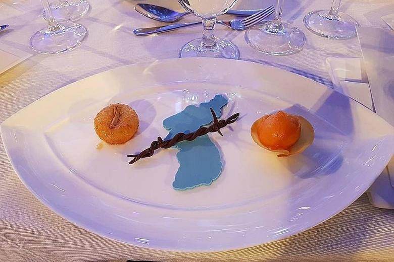 Dessert at the Winter Games' party illustrated the melting of frosty ties between South and North Korea.