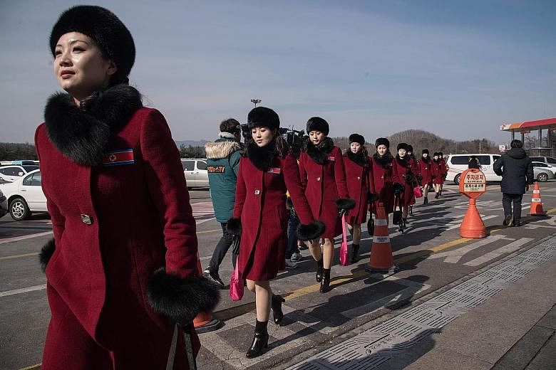 The 229 North Korean cheerleaders, selected based on their looks, backgrounds and loyalty to the ruling party, arrived in the South last Wednesday.