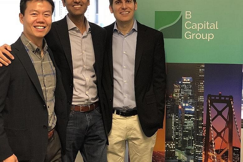 B Capital partners (from far left) Gavin Teo, Kabir Narang and Eduardo Saverin. The fund is looking for entrepreneurial firms with a "global-first" mindset.