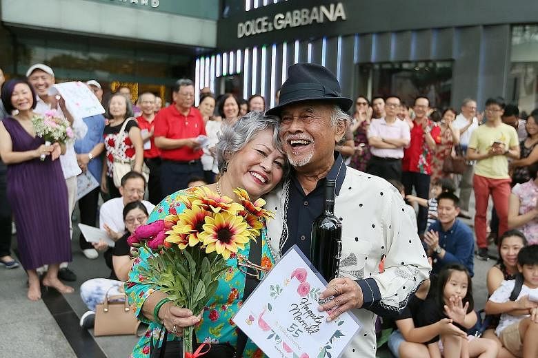 Singaporeans Marlene De Silva, 76, and Penny D'Rozario, 80, received a prize for being the longest married couple - at 55 years - at a World Marriage Day event yesterday outside Ion Orchard. Feb 11 has been designated World Marriage Day by the Worldw