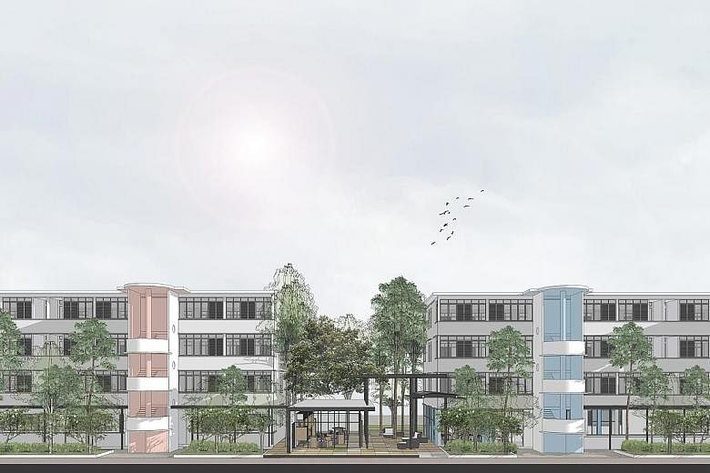 An artist's impression of the multi-purpose lounge (above) and four-storey apartment blocks (below), part of the Prinsep Street Residences (left).