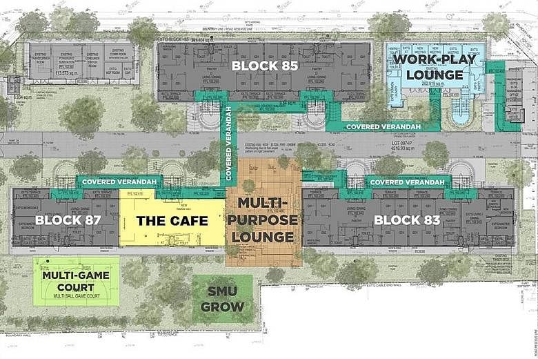 An artist's impression of the multi-purpose lounge (above) and four-storey apartment blocks (below), part of the Prinsep Street Residences (left).