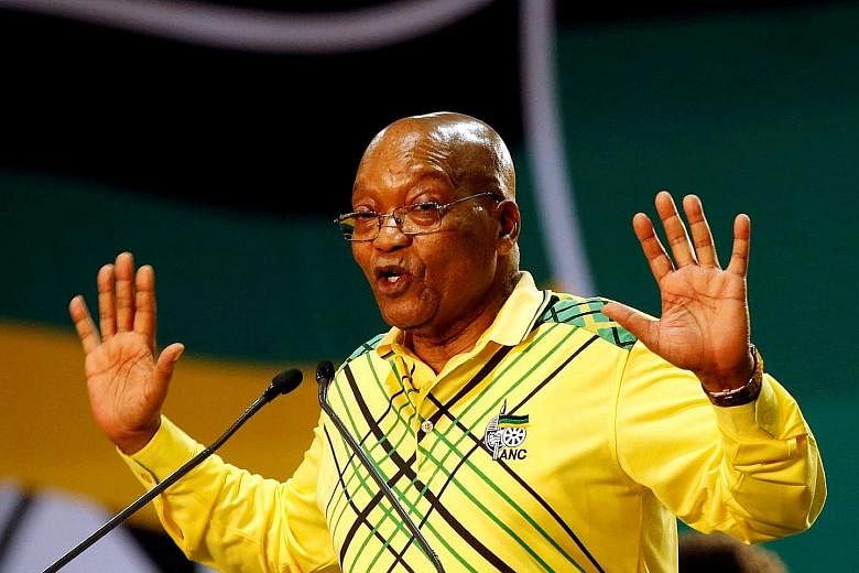 South African President Jacob Zuma at the ruling African National Congress' national conference in Johannesburg last December. He has not spoken publicly since being asked to resign by senior party officials on Feb 4.