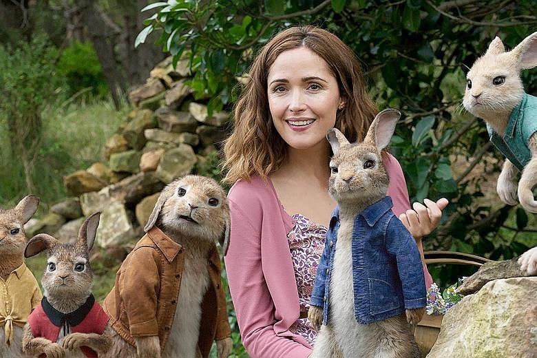 The movie Peter Rabbit, starring Rose Byrne (above), has a scene in which the bunnies' nemesis is shown choking after being pelted with blackberries, which he is allergic to.