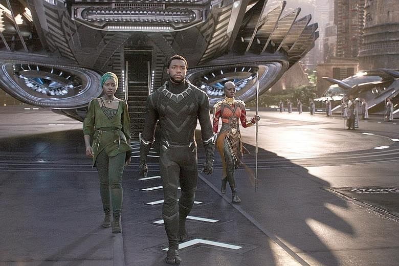 Black Panther stars (from left) Lupita Nyong'o, Chadwick Boseman and Danai Gurira.