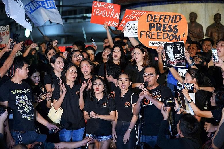 Staff of online news portal Rappler, along with fellow journalists and supporters, protesting last month in Manila against the state-enforced closure of the popular and pioneering news website. President Rodrigo Duterte is said to be a leader who cha