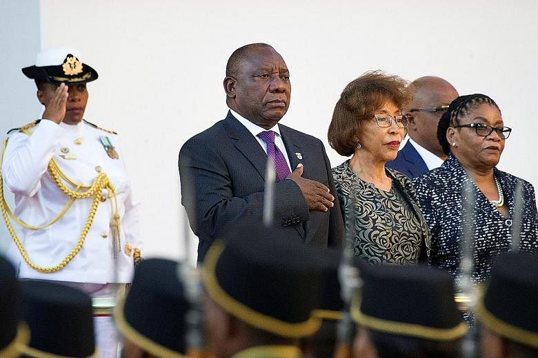 President Cyril Ramaphosa taking part in the national salute as he arrives to deliver his State of the Nation address in Cape Town on Friday. Among his most pressing priorities will be to select a deputy president and reshuffle the Cabinet.