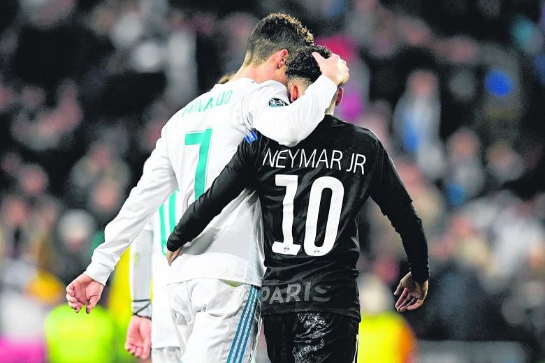 Real Madrid's Cristiano Ronaldo and Paris Saint-Germain's Neymar at half-time during the Champions League game on Wednesday. Real came from behind to win 3-1 and former Brazil striker Walter Casagrande said of Neymar: "He doesn't have the quality of 