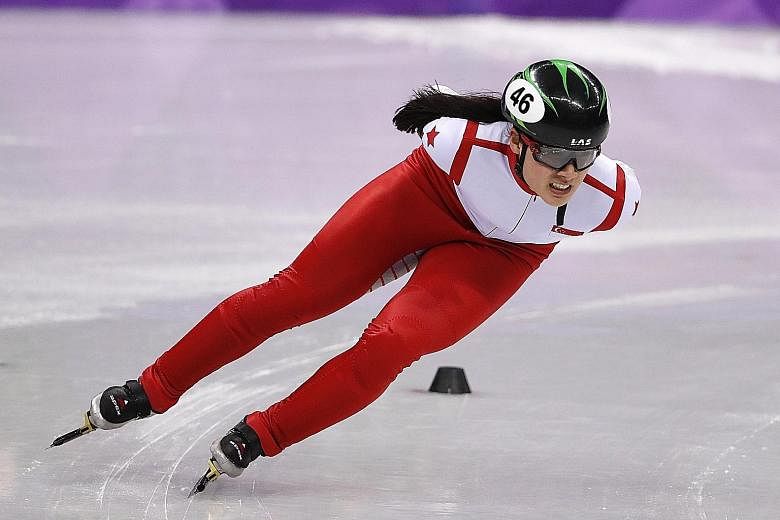 Singapore skater Cheyenne Goh, who is based in Canada, competing at the Gangneung Ice Arena. The 18-year-old, her country's first Winter Olympian, finished fifth in her 1,500m short track speed skating heat.