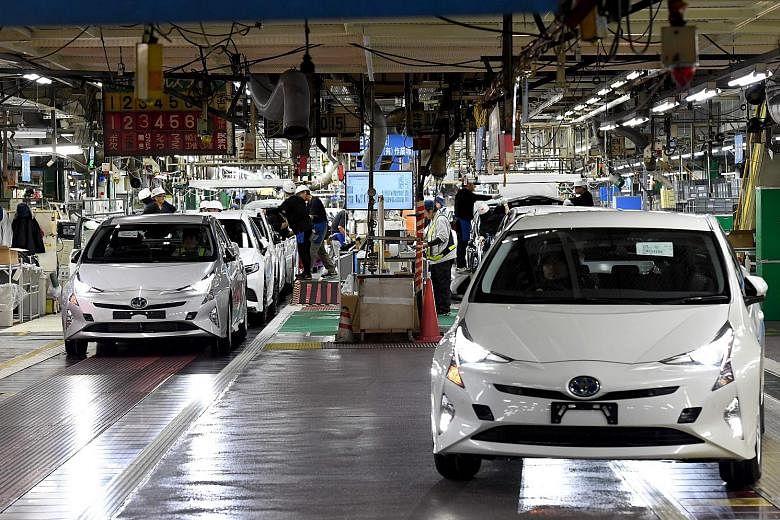 Fourth-generation Toyota Prius cars at the company's Tsutsumi assembly plant in Toyota City, Aichi prefecture, in December last year. Japan's exports to China were led by hybrid cars, car engines and semiconductor production equipment. Shipments to A