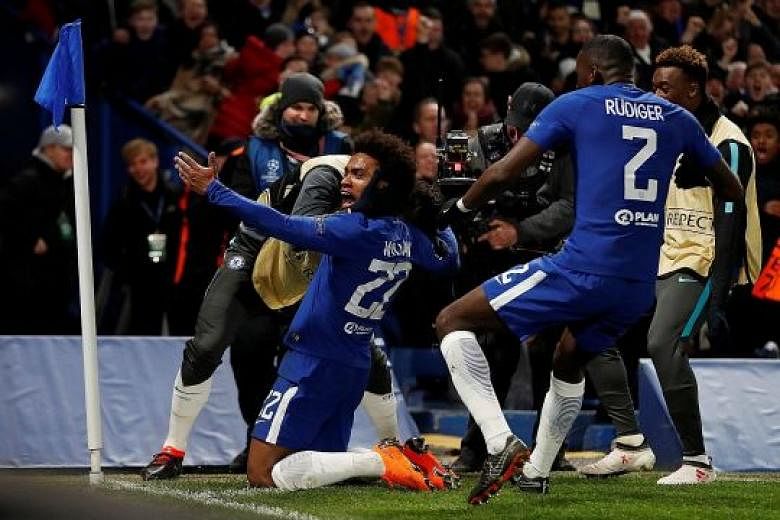 Chelsea winger Willian hit the post twice before finally scoring in the 1-1 draw against Barcelona. Lionel Messi equalised with his first goal in nine games against the Blues to leave the tie finely balanced.