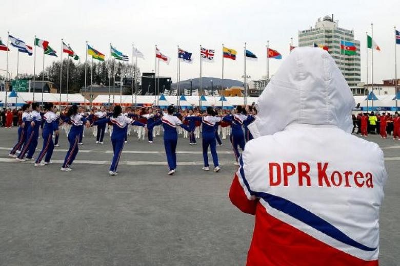 North Korean cheerleaders in Pyeongchang on Tuesday. 