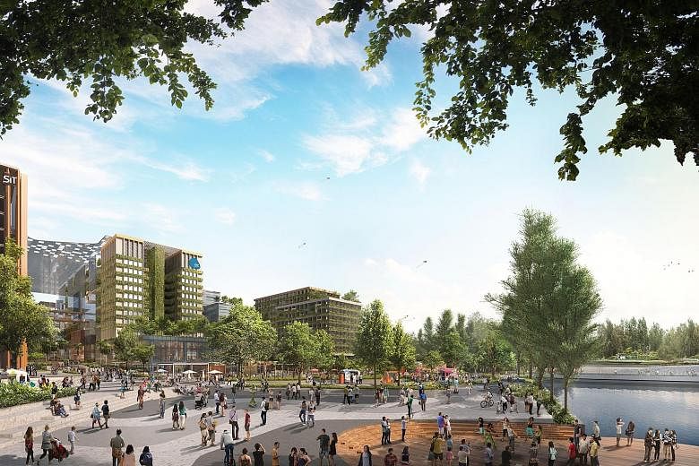 The upcoming Punggol Digital District, which consists of a JTC business park, the Singapore Institute of Technology and facilities such as a hawker centre and community club, will also have community spaces to facilitate interaction.