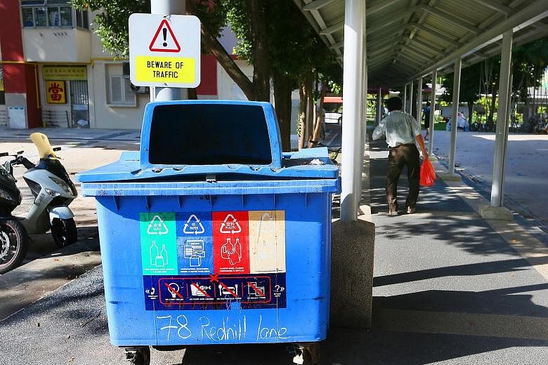 Since 2014, every HDB block has been provided with a blue recycling bin - up from one bin for every five blocks. That year, the Government also announced that all new public housing projects will be fitted with recycling chutes with throw points on e