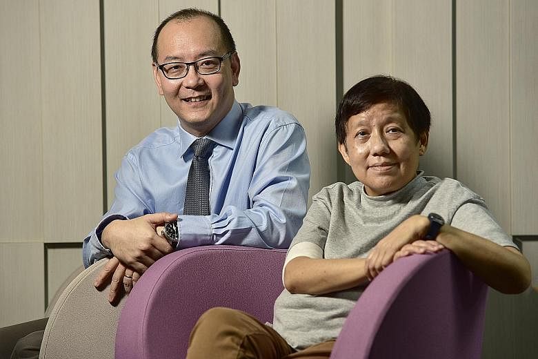 Professor Chng Wee Joo with Madam Oh Hwee Hong, 64, a retired library officer, who was diagnosed with myeloma in 2015. The National University Cancer Institute has seen a spike in new myeloma cases here, with 39 patients diagnosed with the disease la