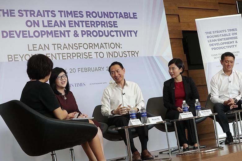 From left: Moderator and Straits Times business editor Lee Su Shyan, LED Taskforce co-chair Julia Ng, Association of Early Childhood and Training Services chairman Robert Leong, La Belle Couture managing director Teo Peiru, and Markono Print Media ma
