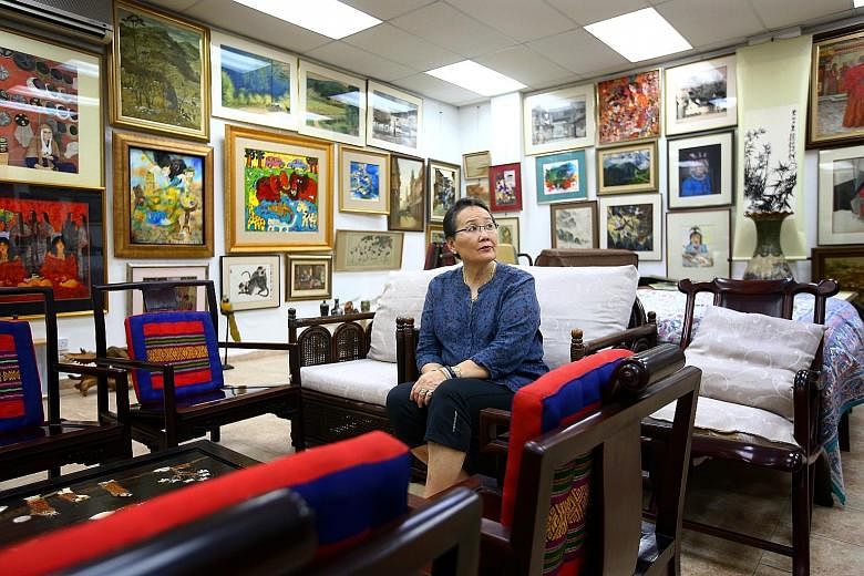 Madam Hedy Mok, the niece of widow Chung Khin Chun, in the art gallery in the annex block of the Gerald Crescent property. Madam Chung's property at 2F, Gerald Crescent, sits on land about the size of half a football field, and has a 999-year lease t