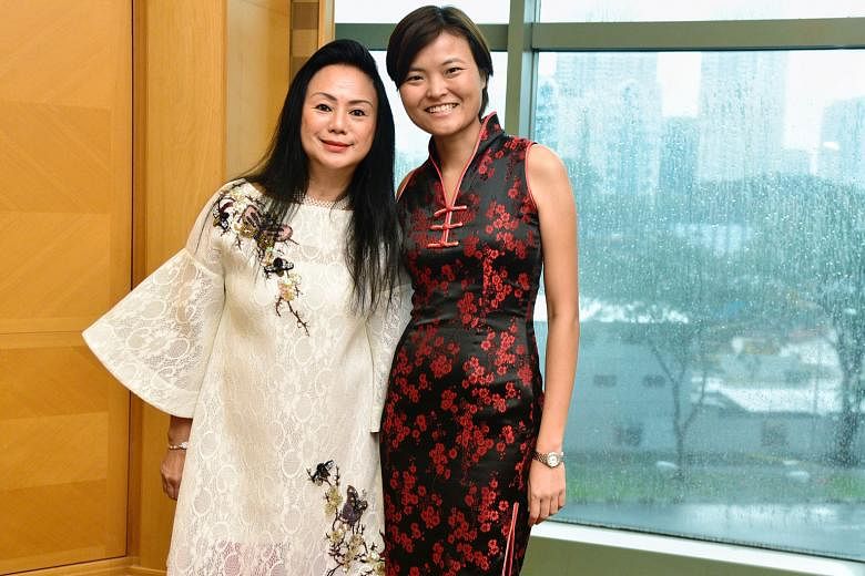Banyan Tree co-founder Claire Chiang (left) and Grab co-founder Tan Hooi Ling at the International Women's Day event yesterday.