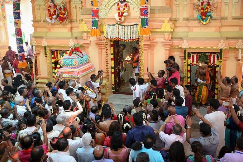 Prayers being offered to the deities at the Arulmigu Velmurugan Gnana Muneeswarar Temple, which now boasts a fresh facade, upgraded facilities and a new multi-purpose hall after a year-long revamp.