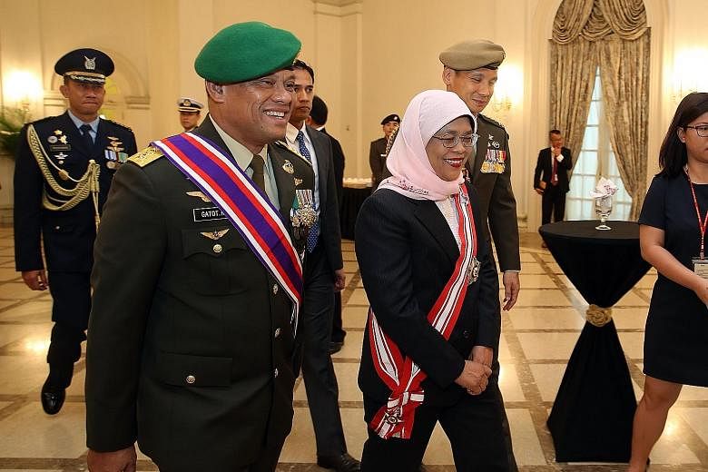 The former commander-in-chief of the Indonesian Armed Forces (TNI), General Gatot Nurmantyo, was conferred Singapore's highest military award for his "significant contributions towards strengthening the close and longstanding defence relations" betwe