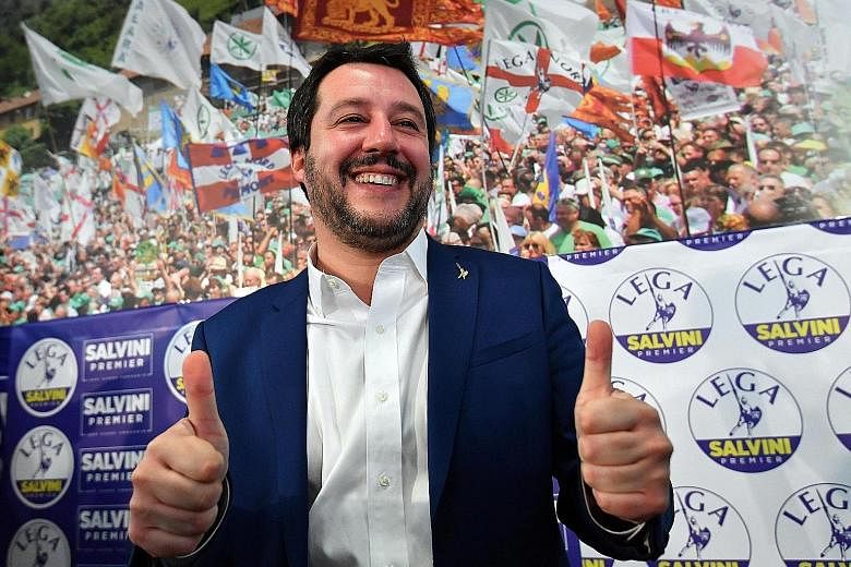Anti-immigrant League leader Matteo Salvini at his press conference in Milan yesterday. "We have the right and duty to govern," he said, after the party's centre-right coalition won the largest bloc of votes.