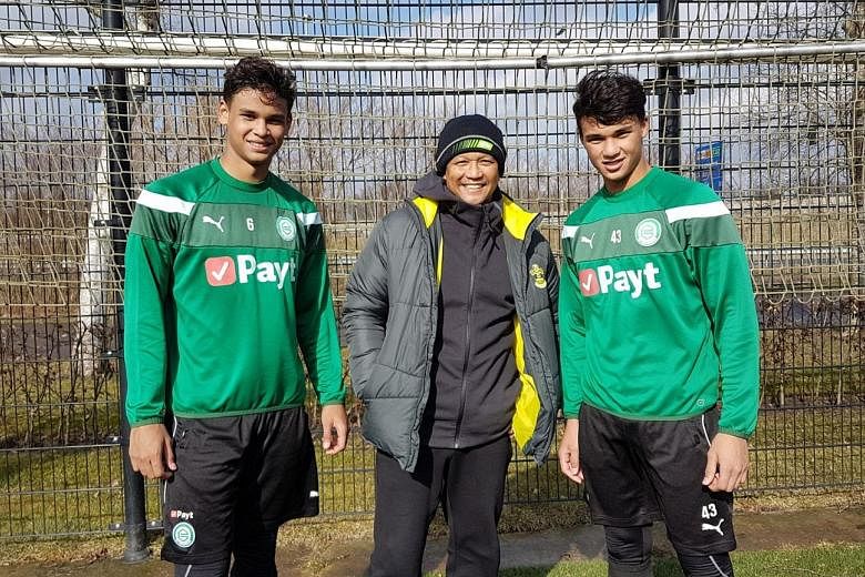 Fandi Ahmad returns to FC Groningen, his former club in the Netherlands, with his sons Irfan (left) and Ikhsan. The duo are on a 10-day trial at the Eredivisie side, where Fandi played from 1983-1985.