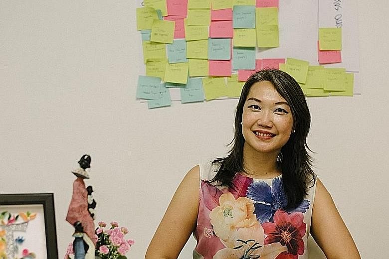 Ms Tan first started DOT as a social enterprise, helping underprivileged women in India by paying them to make handicrafts (left), which she would sell in Singapore. She had noticed that while there were many NGOs giving women training, there were no