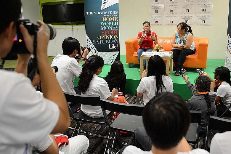 Gymnast Lim Heem Wei sharing her experience at the London Olympics with students at the National Schools Newspaper Competition in 2012. The event, now called the National Youth Media Competition, aims to promote media literacy and train aspiring jour