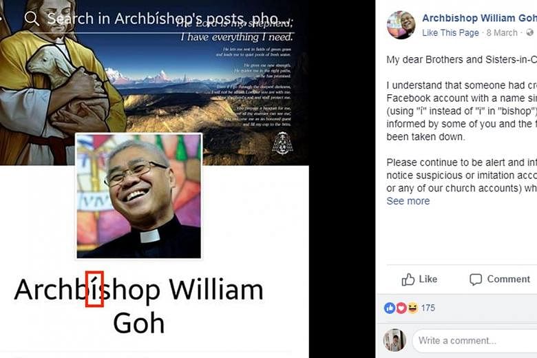 Mr Andre Ahchak (above) said members of the Catholic community asked if the Facebook page with the Archbishop's name (left) was real.
