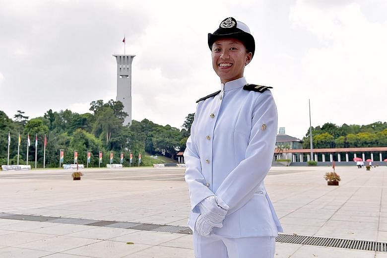 Lt Teh May Yong was one of eight female graduates commissioned as full officers yesterday.