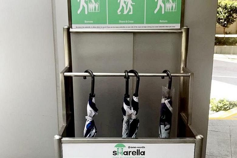 One of the five Sharella racks at one-north. Apart from one-north, Sharella can be found in two other areas - in Sembawang, where the scheme was officially launched last December, and in Ulu Pandan.