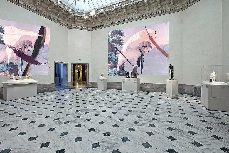 A rendering (left) of artist Julian Schnabel's (above) installation at the Legion of Honour museum in San Francisco.