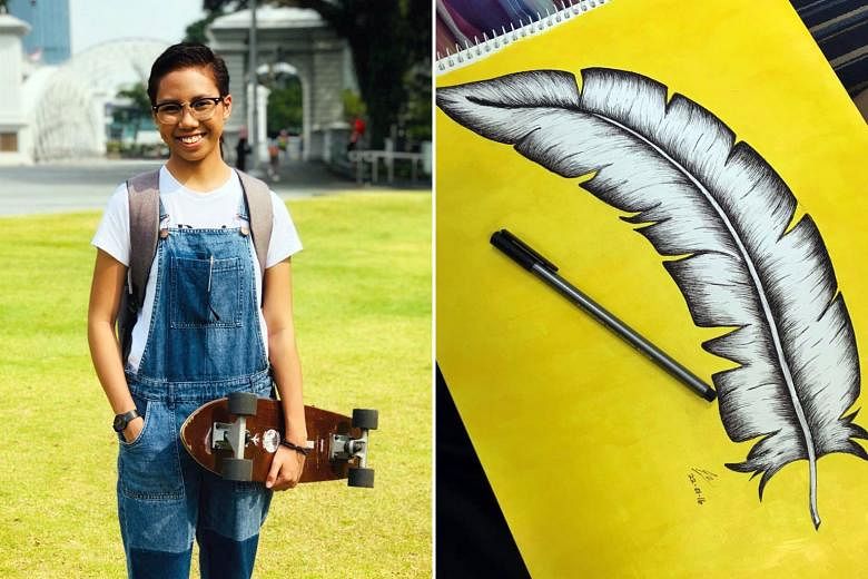 Ms Nur Afikah Norazmi is the first youth delegate to represent Singapore at the United Nations Office on Drugs and Crime Youth Forum. Her drawing of a feather was chosen as a gift to be presented to one of the UN diplomats last week.