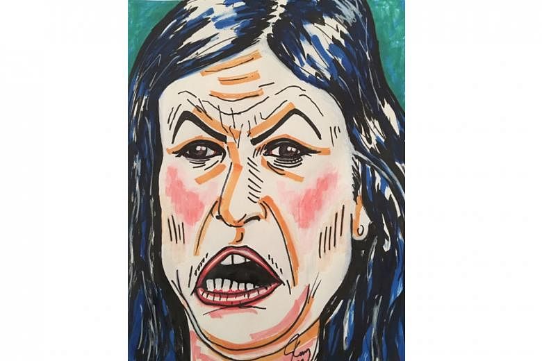 Actor Jim Carrey's (above) latest political cartoon (left) is believed to be of White House press secretary Sarah Huckabee Sanders.