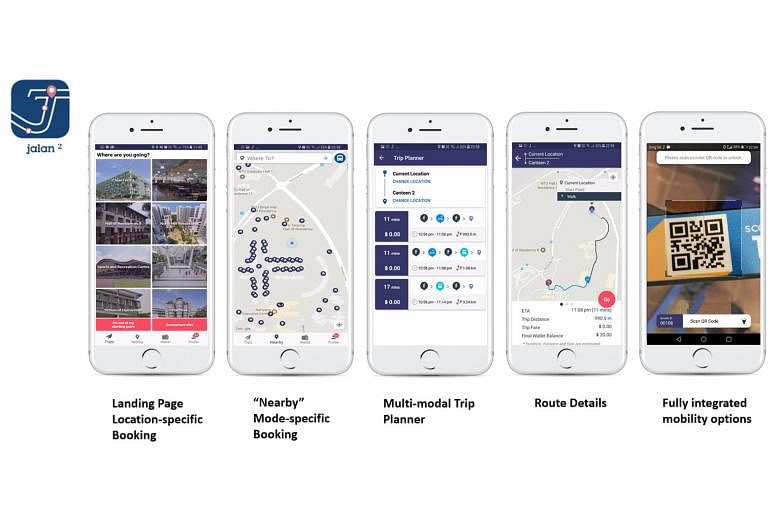 The "jalan jalan" app presents users with route choices based on different combinations of transport modes, and allows them to book and pay for shared bicycles and e-scooters. Its developer mobilityX is seed-funded by SMRT and supported by the Econom