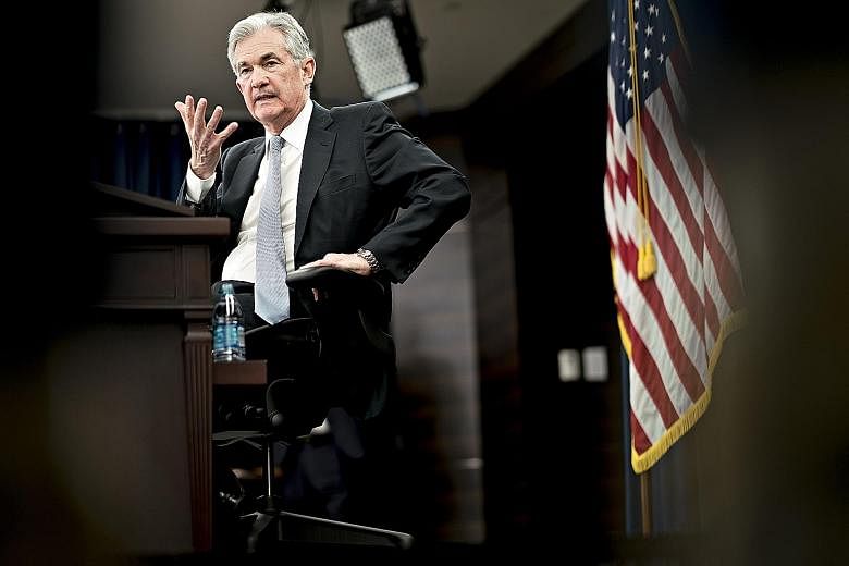 US Federal Reserve chairman Jerome Powell speaking at a news conference following the Federal Open Market Committee meeting in Washington on Wednesday. He said the central bank was staying on a path of gradual rate increases but needed to be on guard