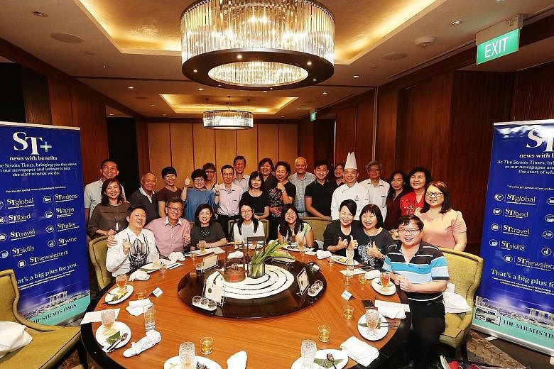 Straits Times subscribers and their partners enjoying a tea-pairing dinner at Orchard Hotel's Hua Ting Restaurant on Thursday as part of the ST+ news with benefits rewards programme.