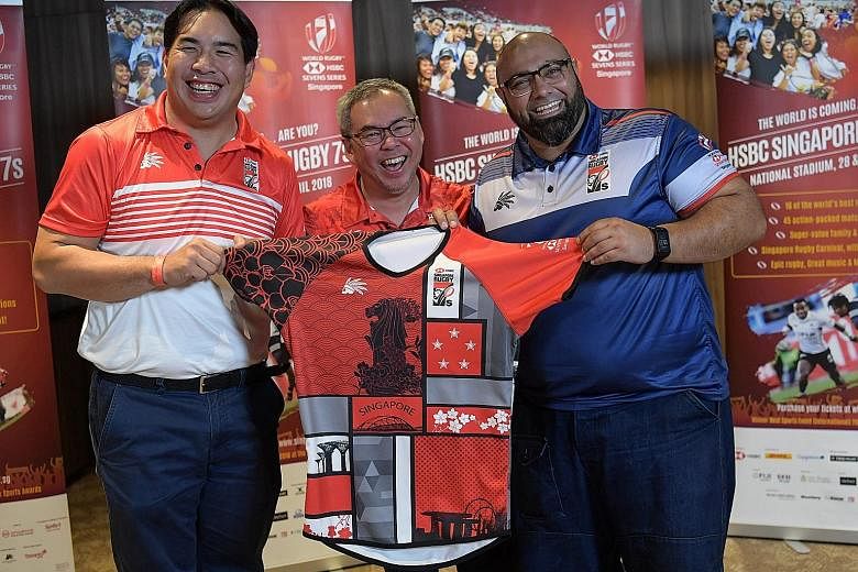 From left: SRU marketing commission chairman Jonathan Leow; Rugby Singapore executive chairman and MD David Lim; Headhunter Sport CEO Yusuf Flynn.