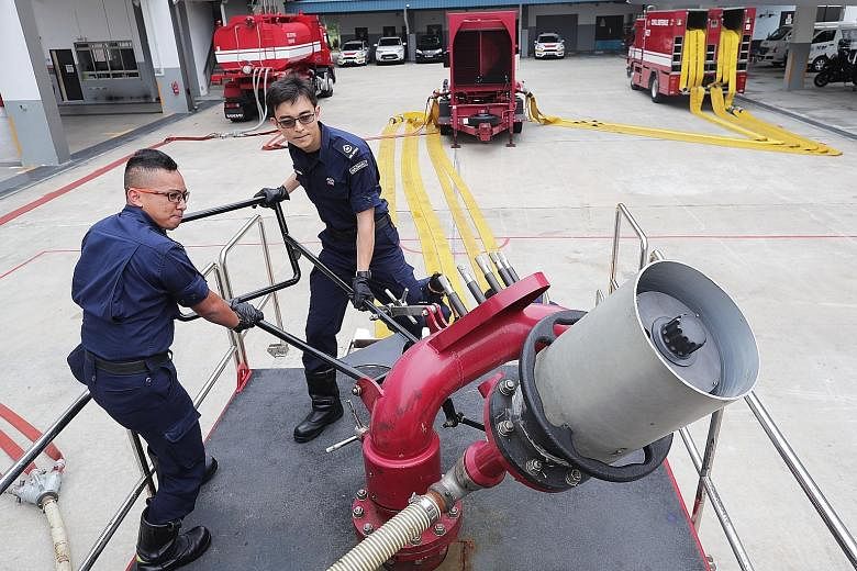 For the firefighting operation on March 20, SCDF officers had to arrange to move one of two large water guns housed on Jurong Island to Pulau Busing on a barge via Pasir Panjang Ferry Terminal.