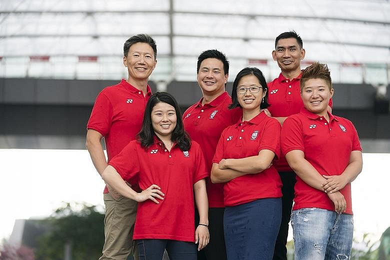 Clockwise from top left: Former national athletes Lee Wung Yew, Mark Chay, Azhar Yusof, Tao Li, Ruth Ng and Lim Heem Wei. The six have been appointed the chefs de mission and assistant CDMs for this year's Commonwealth Games, Youth Olympic Games and 