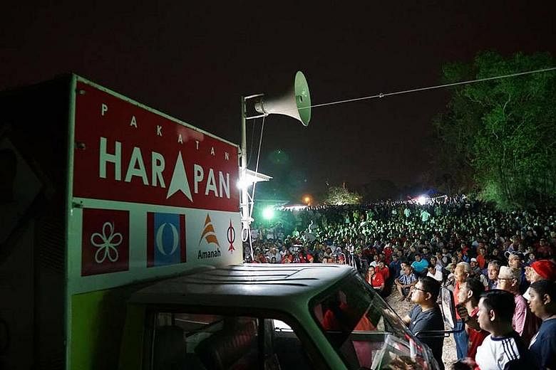 The crowd at opposition group Pakatan Harapan's rally in Perlis last Friday. Its leaders are hoping for a "Malay tsunami", in which Malay voters opt en masse for the opposition.