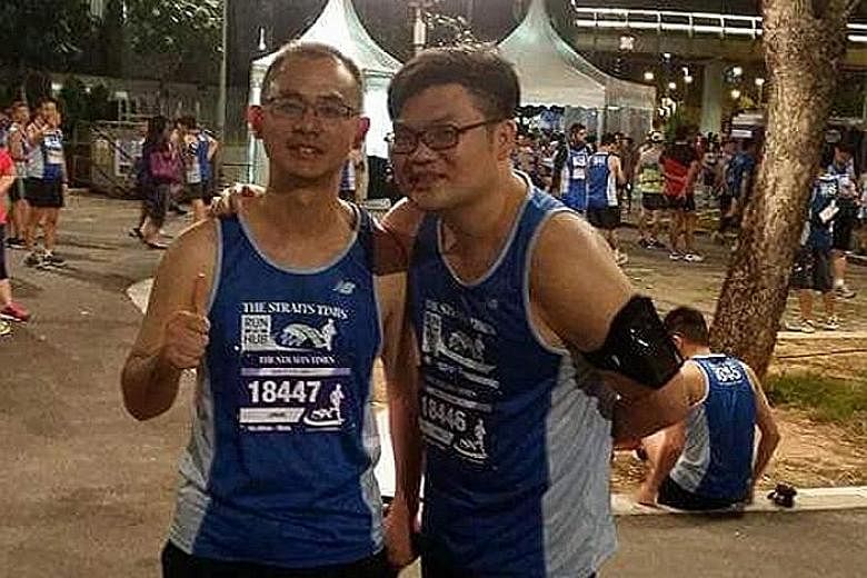 Raymond Zhang (far left) at his first ST Run in 2015 with a friend. They ran 18.45km to mark 18 years of friendship.